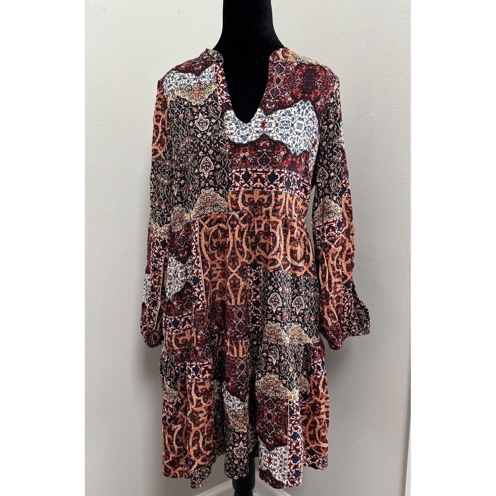 Patchwork Floral Tiered Dress Sz 10 Jessica Howard  3/4 Sleeve Cottagecore Boho